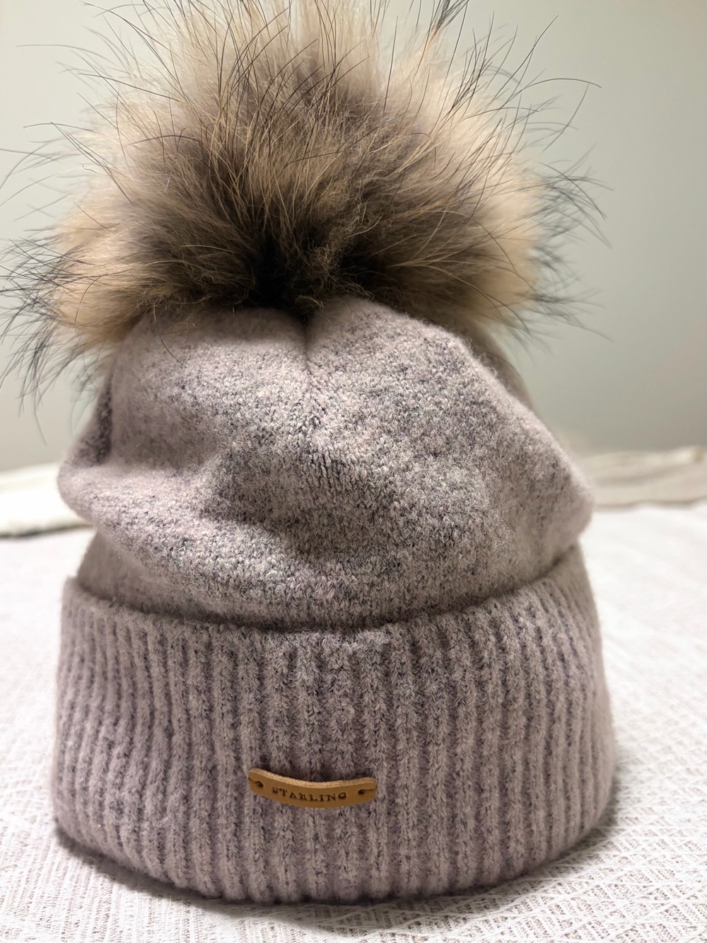 [$95] NWOT Beanie Faux Fur pompom STARLING Light Lavender (Blush Pink/Lilac)